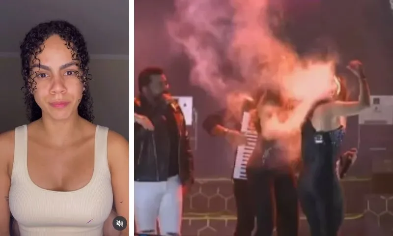 Imagem ilustrativa da imagem Após cabelo pegar fogo em show, Nath Souza se afasta com síndrome do pânico