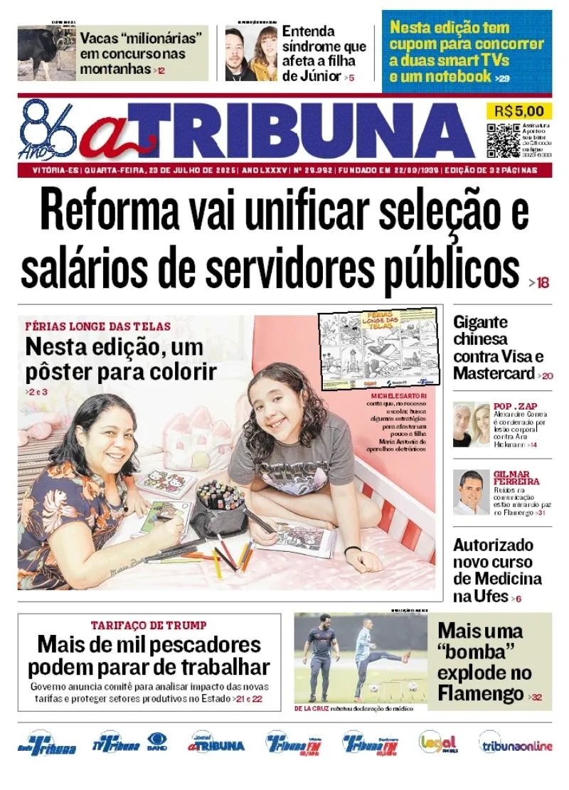 Imagem ilustrativa da imagem Confira os destaques do jornal A Tribuna desta quarta-feira