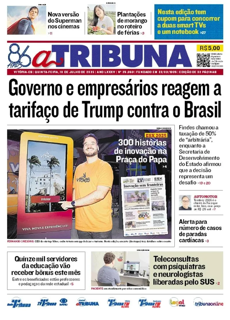 Imagem ilustrativa da imagem Confira os destaques do jornal A Tribuna desta quinta-feira