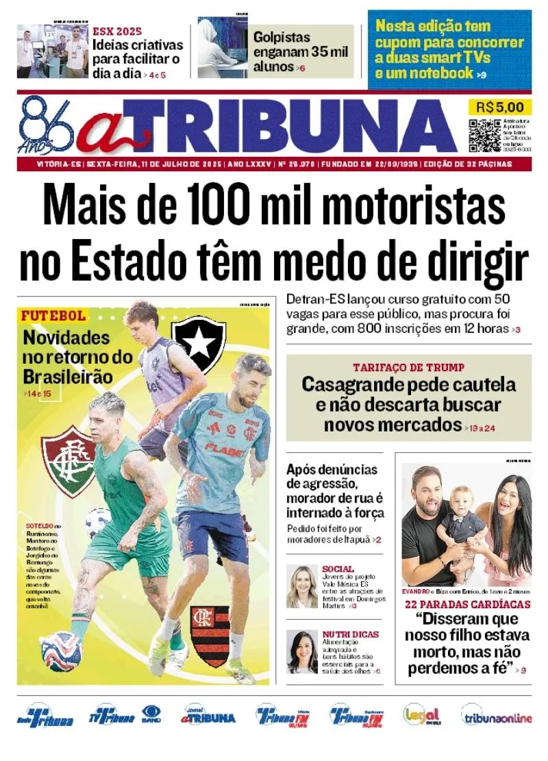 Imagem ilustrativa da imagem Confira os destaques do jornal A Tribuna desta sexta-feira