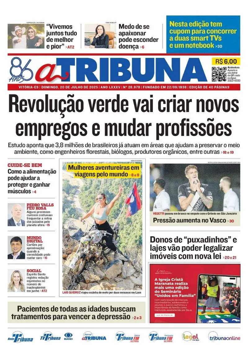 Imagem ilustrativa da imagem Confira os destaques do jornal A Tribuna deste domingo