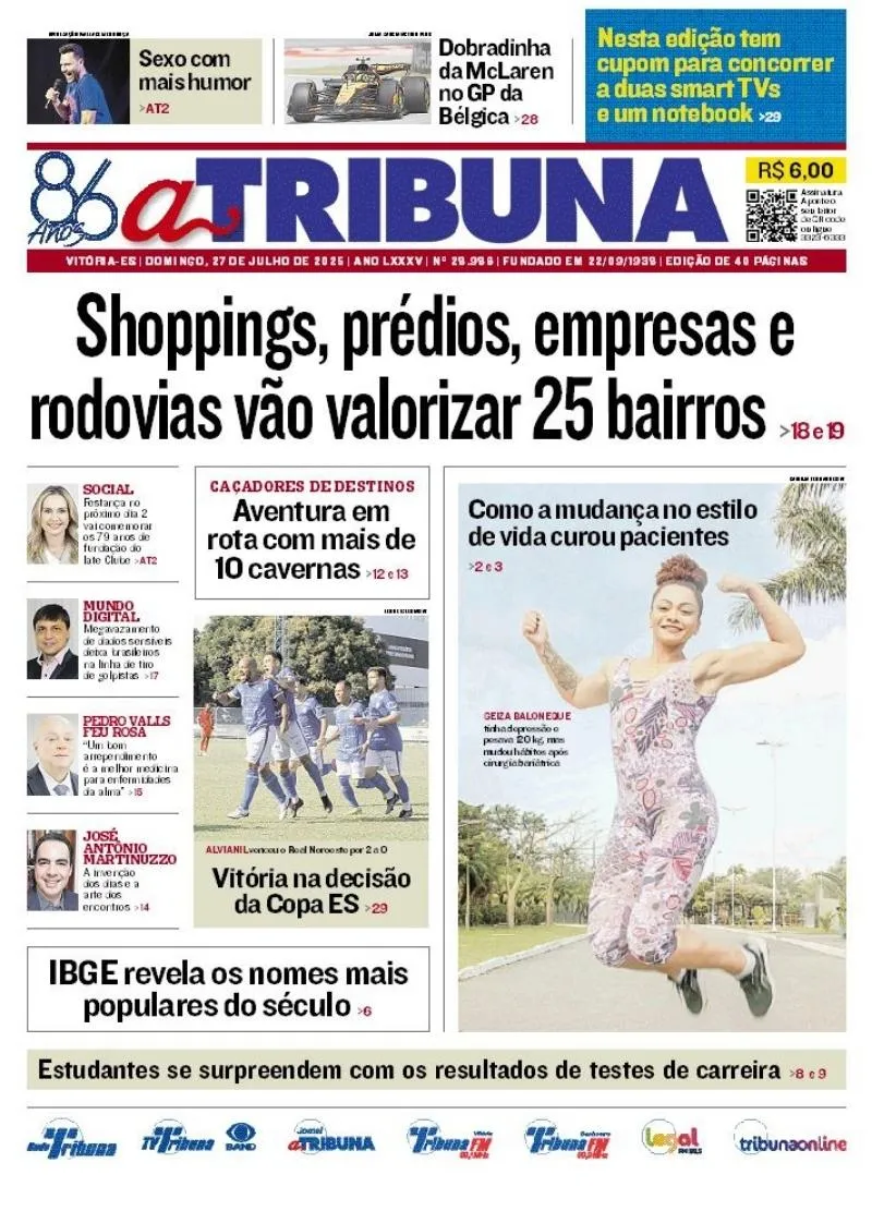 Imagem ilustrativa da imagem Confira os destaques do jornal A Tribuna deste domingo