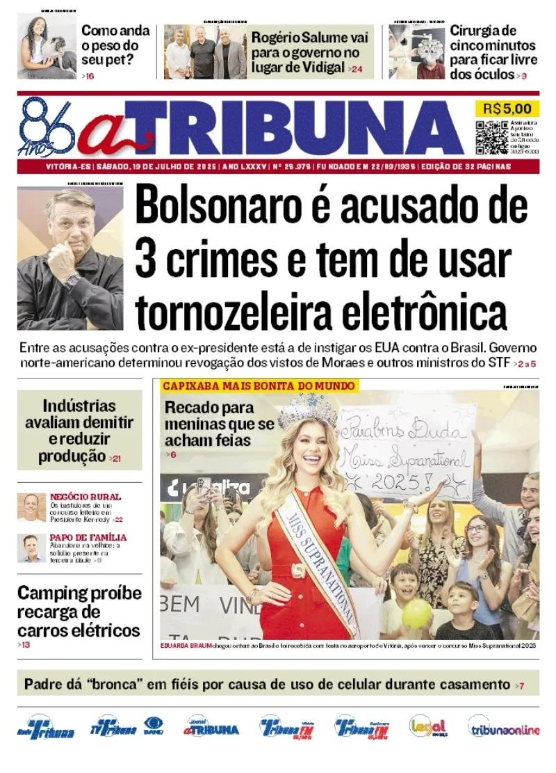 Imagem ilustrativa da imagem Confira os destaques do jornal A Tribuna deste sábado