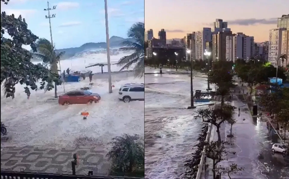 Imagem ilustrativa da imagem Ressaca do mar: água invade avenidas de SP e do Rio; veja vídeos