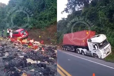 Imagem ilustrativa da imagem Acidente entre carreta, caminhão e carro causa morte e interdita BR-101 no ES