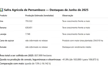 Imagem ilustrativa da imagem Safra agrícola de Pernambuco deve ter queda de 41,9% em 2025, aponta IBGE