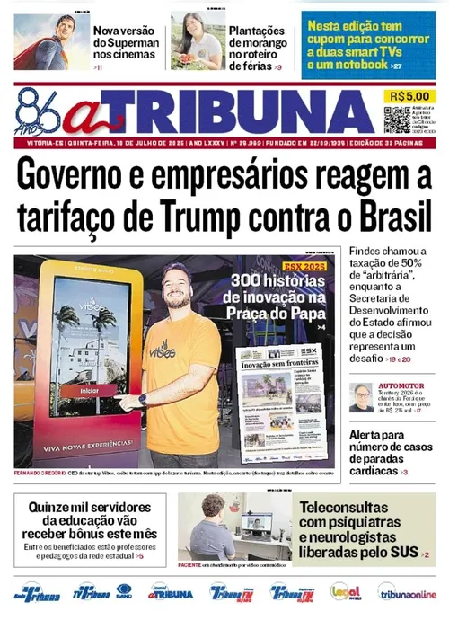 Imagem ilustrativa da imagem Confira os destaques do jornal A Tribuna desta quinta-feira