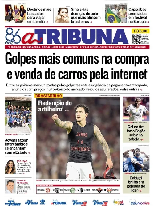 Imagem ilustrativa da imagem Confira os destaques do jornal A Tribuna desta segunda-feira