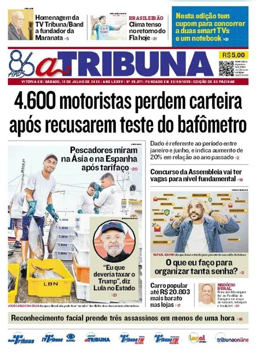 Imagem ilustrativa da imagem Confira os destaques do jornal A Tribuna deste sábado