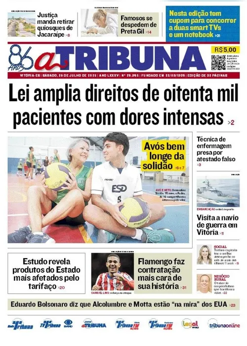 Imagem ilustrativa da imagem Confira os destaques do jornal A Tribuna deste sábado
