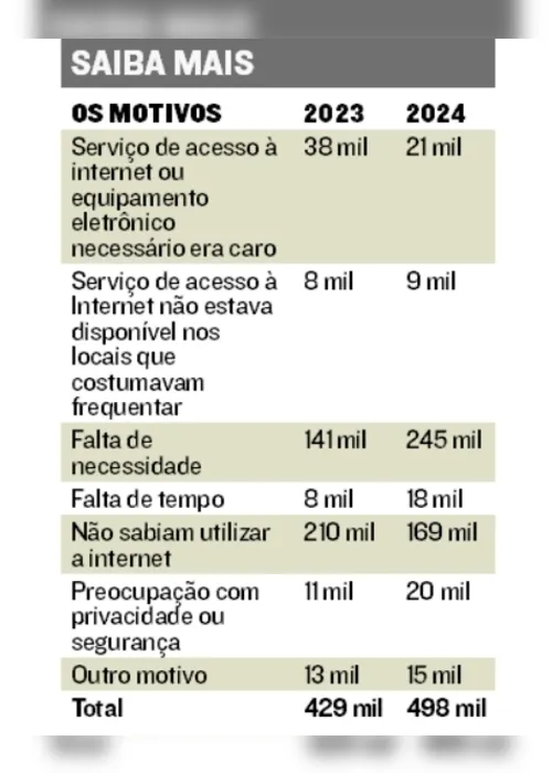 Imagem ilustrativa da imagem Mais de 490 mil pessoas no Espírito Santo não usam internet