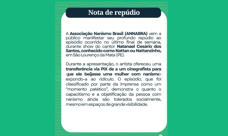 Imagem ilustrativa da imagem Associação repudia Nattan por pagar R$ 1 mil por beijo em mulher com nanismo