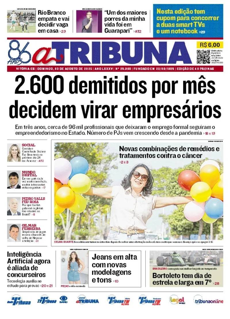Imagem ilustrativa da imagem Confira os destaques do jornal A Tribuna deste domingo