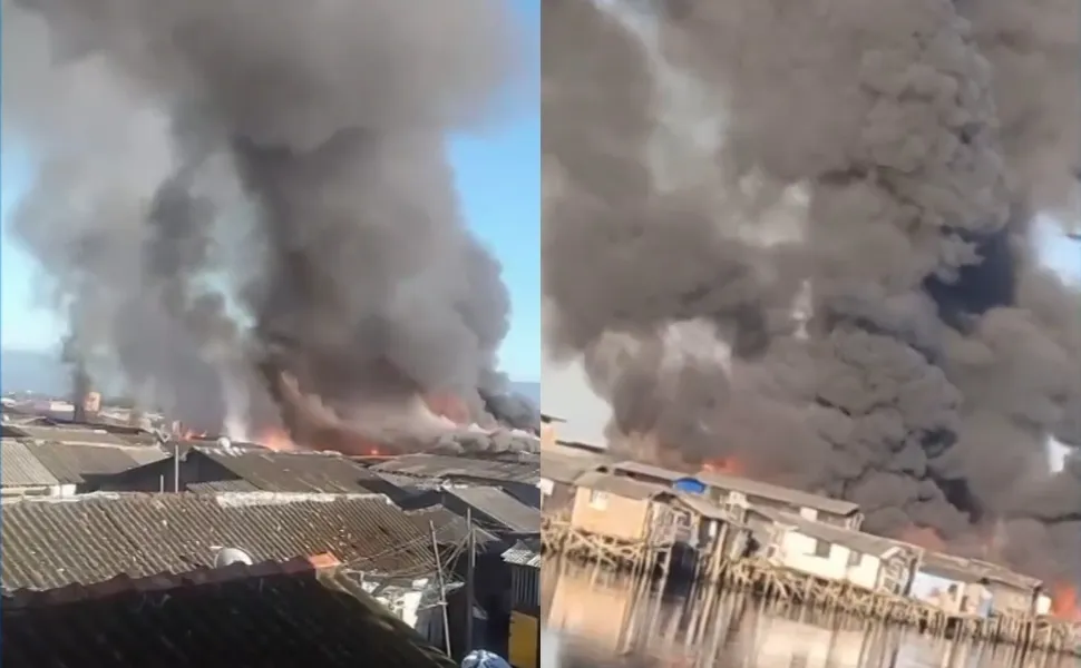Imagem ilustrativa da imagem Incêndio de grandes proporções atinge favela de palafitas em Santos
