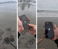 Imagem ilustrativa da imagem Vídeo: jovem com detector de metais acha Iphone soterrado em Balneário Camboriú e devolve à dona