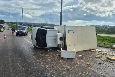 Imagem ilustrativa da imagem Caminhão com carga de camarões tomba na BR-101 e carga é saqueada