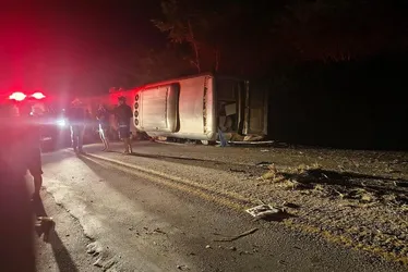 Imagem ilustrativa da imagem Ônibus tomba na BR-423, no Agreste, e deixa pelo menos sete mortos