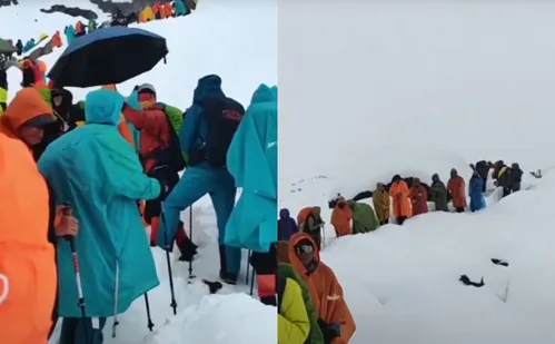 
          Imagem ilustrativa da imagem Centenas de alpinistas são resgatados do Monte Everest após tempestade de neve
          