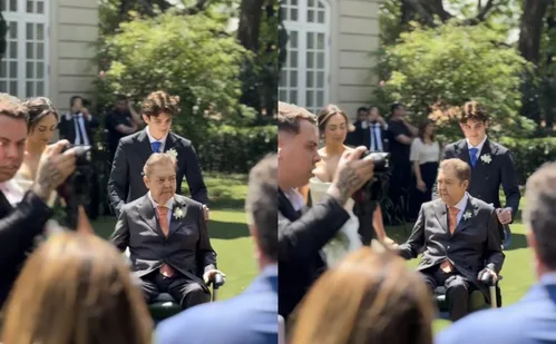 
          Imagem ilustrativa da imagem Em cadeira de rodas, Faustão comparece ao casamento da filha, Lara
          