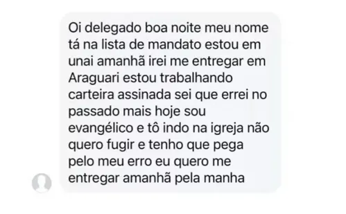 
          Imagem ilustrativa da imagem Foragido manda mensagem a delegado e se entrega em MG após virar evangélico
          