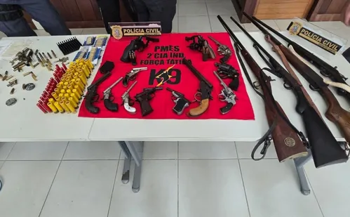 
          Imagem ilustrativa da imagem Operação Desarme apreende 16 armas e prende dois suspeitos em Afonso Cláudio
          