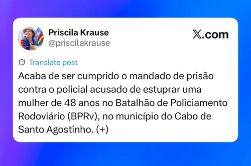 
          Imagem ilustrativa da imagem Raquel Lyra se pronuncia do exterior após prisão de PM suspeito de estupro no Cabo
          