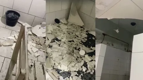 
          Imagem ilustrativa da imagem Teto do banheiro de batalhão da PM desaba no Recife. Veja o vídeo
          
