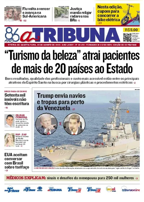 Imagem ilustrativa da imagem Confira os destaques do jornal A Tribuna desta quarta-feira