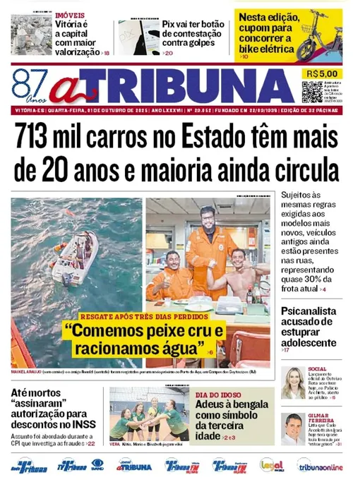 Imagem ilustrativa da imagem Confira os destaques do jornal A Tribuna desta quarta-feira