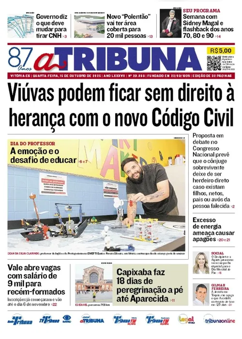 Imagem ilustrativa da imagem Confira os destaques do jornal A Tribuna desta quarta-feira