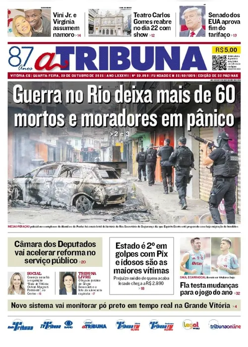 Imagem ilustrativa da imagem Confira os destaques do jornal A Tribuna desta quarta-feira