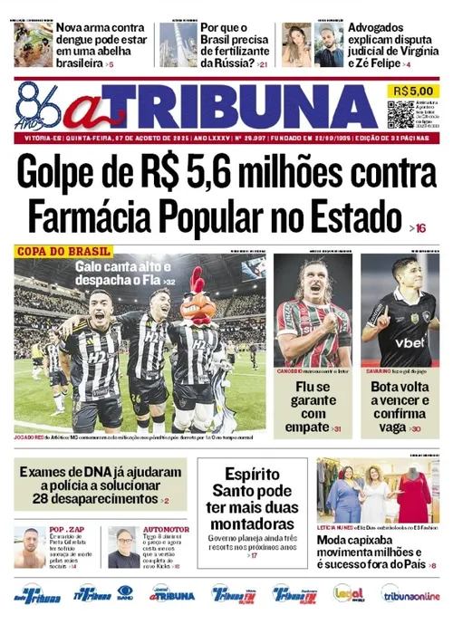 Imagem ilustrativa da imagem Confira os destaques do jornal A Tribuna desta quinta-feira