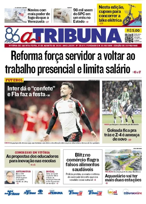 Imagem ilustrativa da imagem Confira os destaques do jornal A Tribuna desta quinta-feira