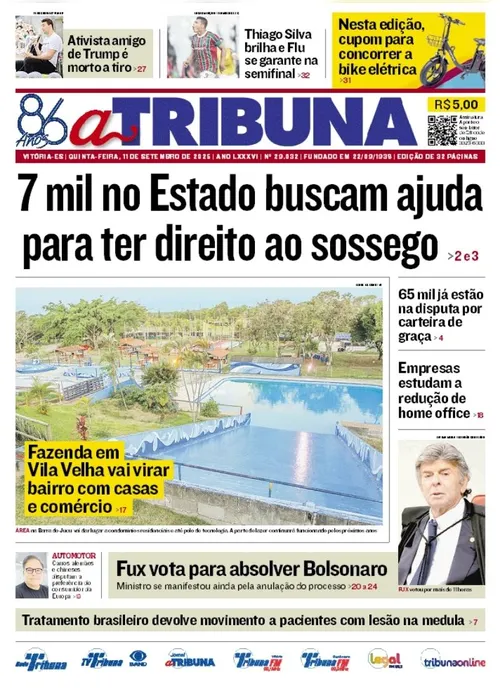 Imagem ilustrativa da imagem Confira os destaques do jornal A Tribuna desta quinta-feira