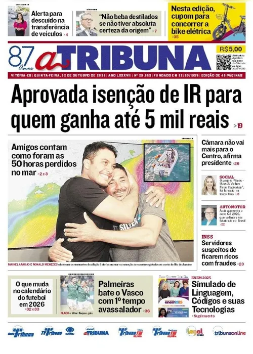 Imagem ilustrativa da imagem Confira os destaques do jornal A Tribuna desta quinta-feira
