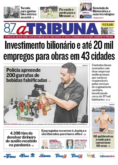 Imagem ilustrativa da imagem Confira os destaques do jornal A Tribuna desta quinta-feira