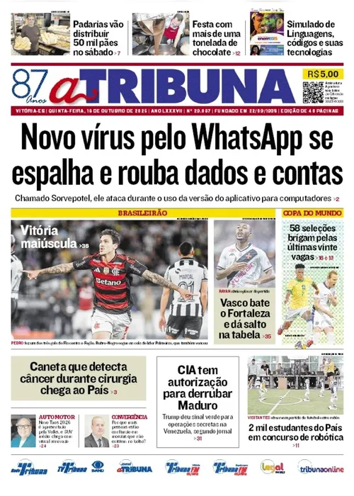 Imagem ilustrativa da imagem Confira os destaques do jornal A Tribuna desta quinta-feira