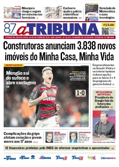 Imagem ilustrativa da imagem Confira os destaques do jornal A Tribuna desta quinta-feira