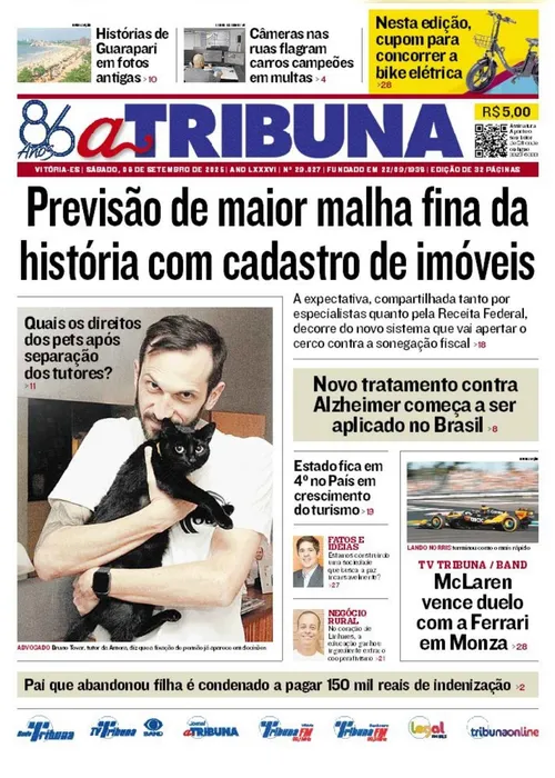 Imagem ilustrativa da imagem Confira os destaques do jornal A Tribuna desta sábado