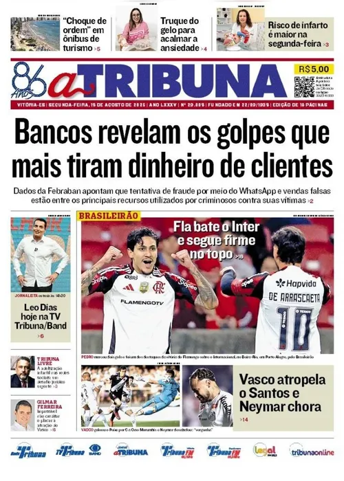 Imagem ilustrativa da imagem Confira os destaques do jornal A Tribuna desta segunda-feira