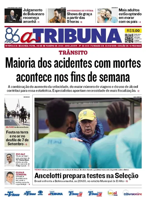 Imagem ilustrativa da imagem Confira os destaques do jornal A Tribuna desta segunda-feira