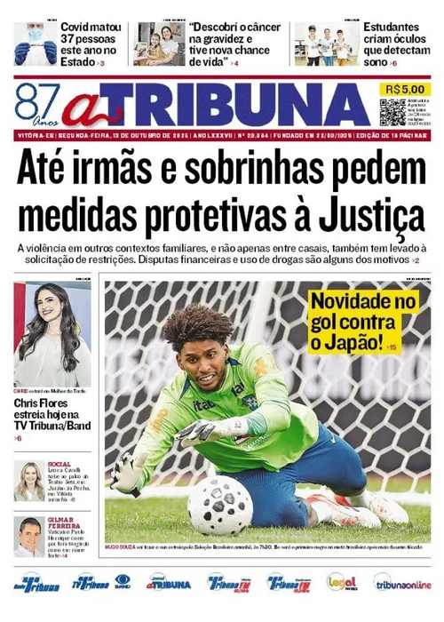 Imagem ilustrativa da imagem Confira os destaques do jornal A Tribuna desta segunda-feira