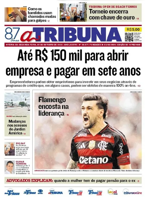 Imagem ilustrativa da imagem Confira os destaques do jornal A Tribuna desta segunda-feira