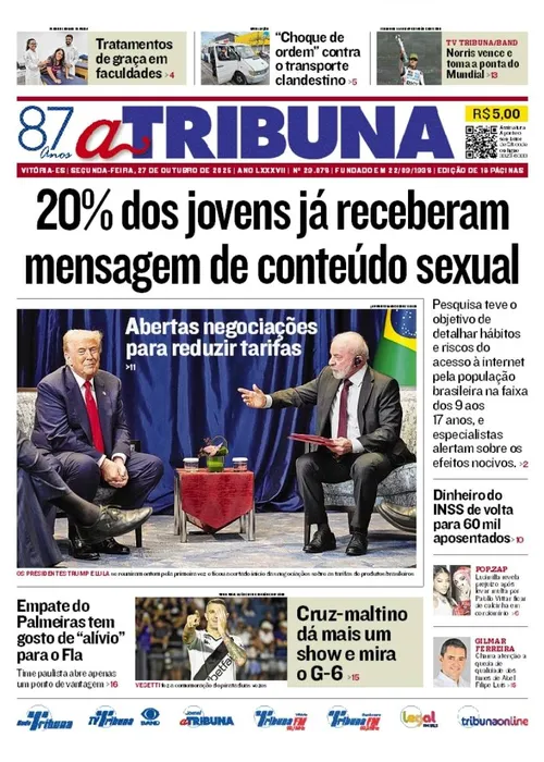 Imagem ilustrativa da imagem Confira os destaques do jornal A Tribuna desta segunda-feira