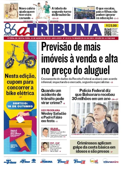 Imagem ilustrativa da imagem Confira os destaques do jornal A Tribuna desta sexta-feira