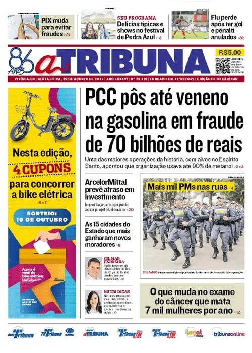 Imagem ilustrativa da imagem Confira os destaques do jornal A Tribuna desta sexta-feira