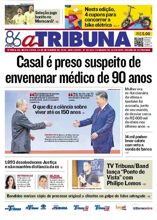 Imagem ilustrativa da imagem Confira os destaques do jornal A Tribuna desta sexta-feira