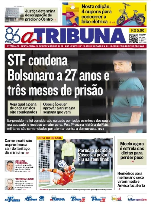 Imagem ilustrativa da imagem Confira os destaques do jornal A Tribuna desta sexta-feira