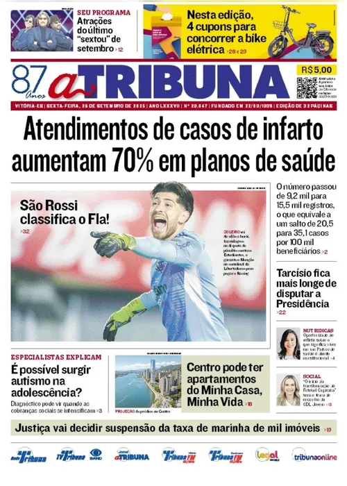 Imagem ilustrativa da imagem Confira os destaques do jornal A Tribuna desta sexta-feira