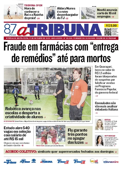 Imagem ilustrativa da imagem Confira os destaques do jornal A Tribuna desta sexta-feira